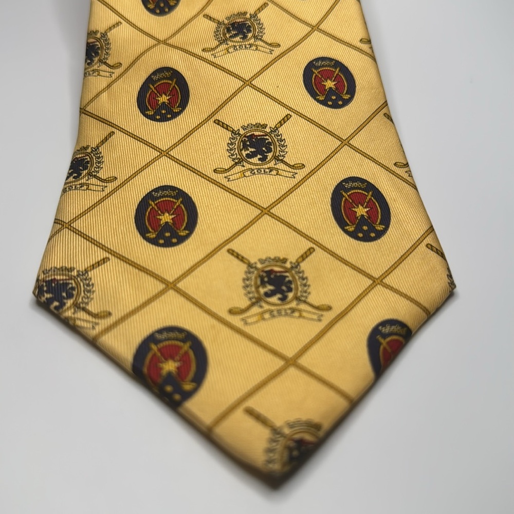 Tommy Hilfiger Golf Crest Gold Silk Necktie 56”/4”